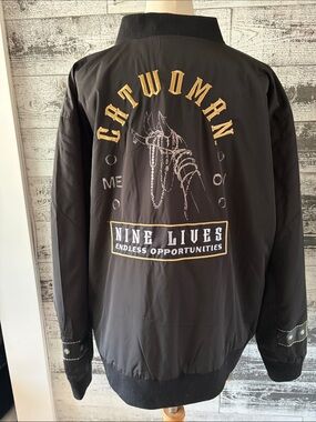 Heroes & Villains Catwoman Nine Lives Black Bomber Jacket with Graphic Back